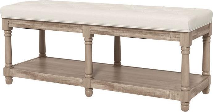 Immagine prodotto Swisshandel24 Panca per scarpe, spazio per riporre oggetti, aspetto lino, gambe in legno, crema 115x40x48cm (40 cm)