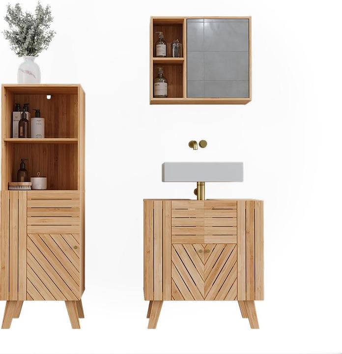 Produktbild Vicco Badmöbel-Set Lucie, Bambus, 3 Teile, mit Midischrank