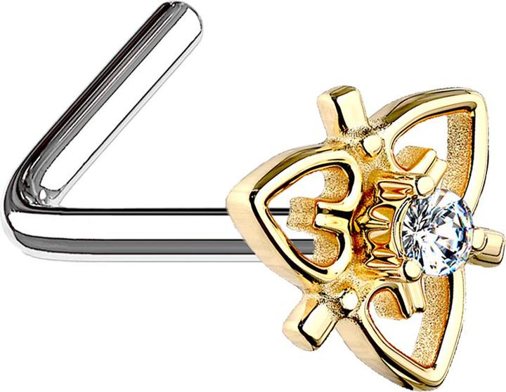 Produktbild Star Piercing Nasenstecker gewinkelt 14k vergoldet filigran Herz mit Kristall (Messing, Chirurgenstahl 316L)