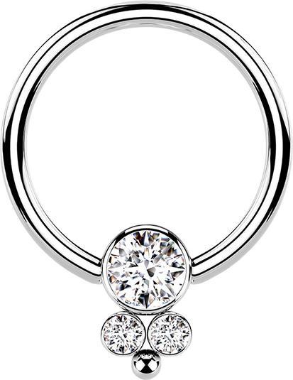 Immagine prodotto Star Piercing Anello con chiusura a sfera Disco d'argento con tre cristalli (senza ottone, Acciaio chirurgico 316L)