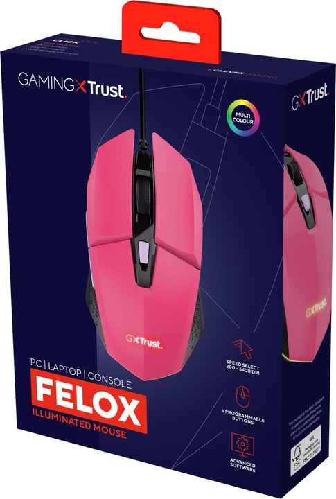 Produktbild Trust Gxt109p Felox Gaming Mouse Pink (Kabelgebunden)
