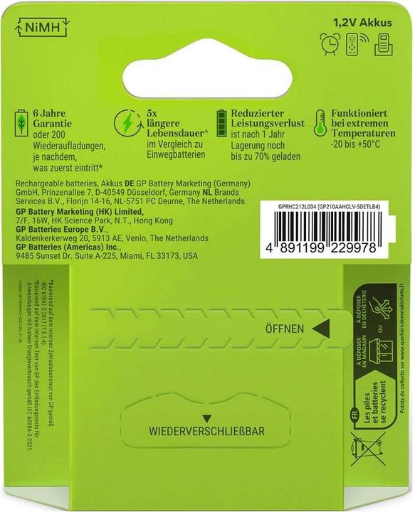Produktbild GP Batteries GP Recharge Mignon (AA)-Akku NiMH 2100 mAh 1.2 V 4 St. (4 Stk., AA, 2100 mAh)