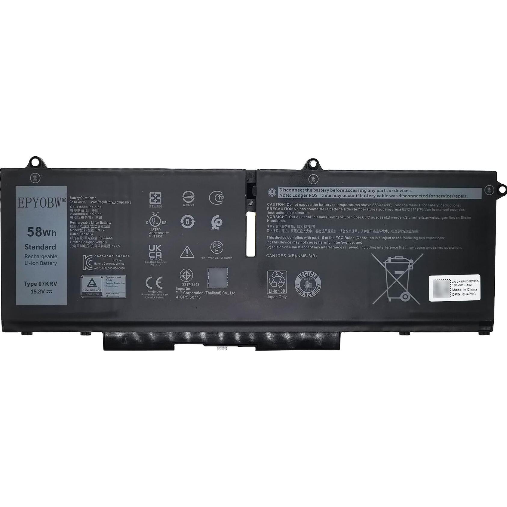 Dell 58WHr 4C Battery (4 Zellen, 3625 mAh), Notebook Akku, Schwarz