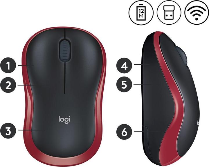 Actual product image Logitech MOUSE USB OPTICAL CORDL. M185/RED 910-002240 (Wireless)