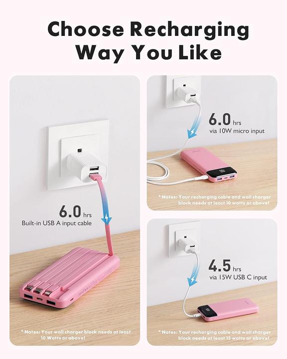 Actual product image Charmast Powerbank mit integrierten Kabel (10000 mAh)