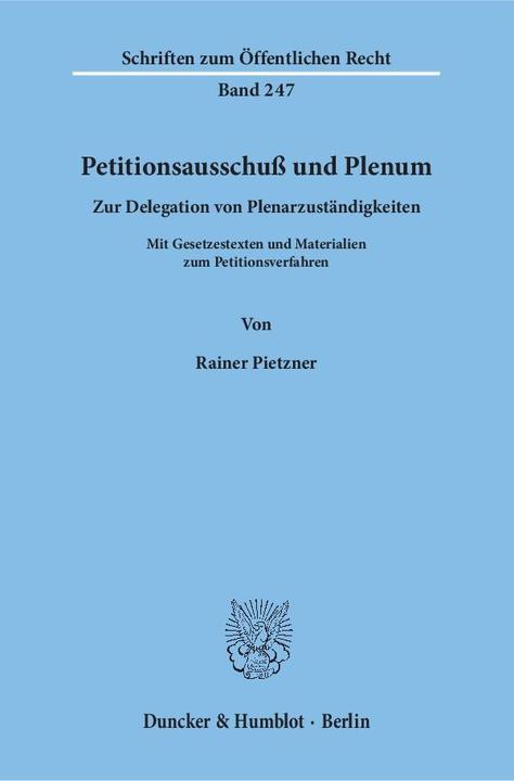 Produktbild Petitionsausschuss und Plenum (Deutsch, Rainer Pietzner, 1974)