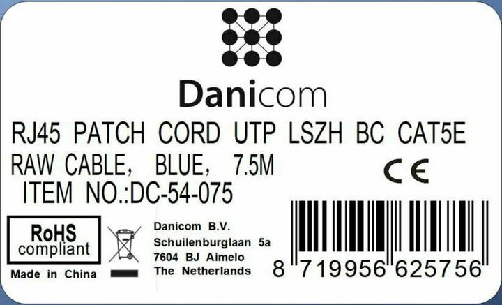 Produktbild Dsit CAT5e Netzwerkkabel, U/UTP, 7 meter, Blau, 100% Kupfer (U/UTP, CAT5e, 7 m)
