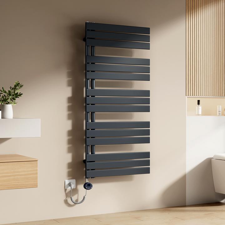 Emke Elektrischer Handtuchwärmer mit Heizstab und Timer, Anthrazit 1320x600mm 800W (800 W)