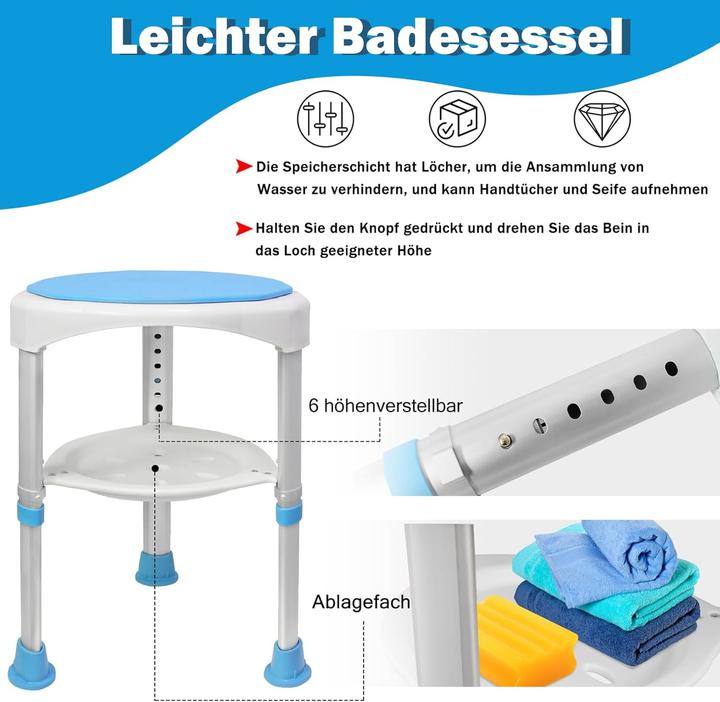 Actual product image Aufun Höhenverstellbarer Duschhocker, drehbar 360° (200 kg)