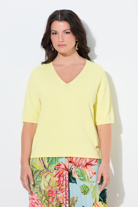 Produktbild Ulla Popken Pullover, elastischer Saum, V-Ausschnitt, Halbarm (50, 52)