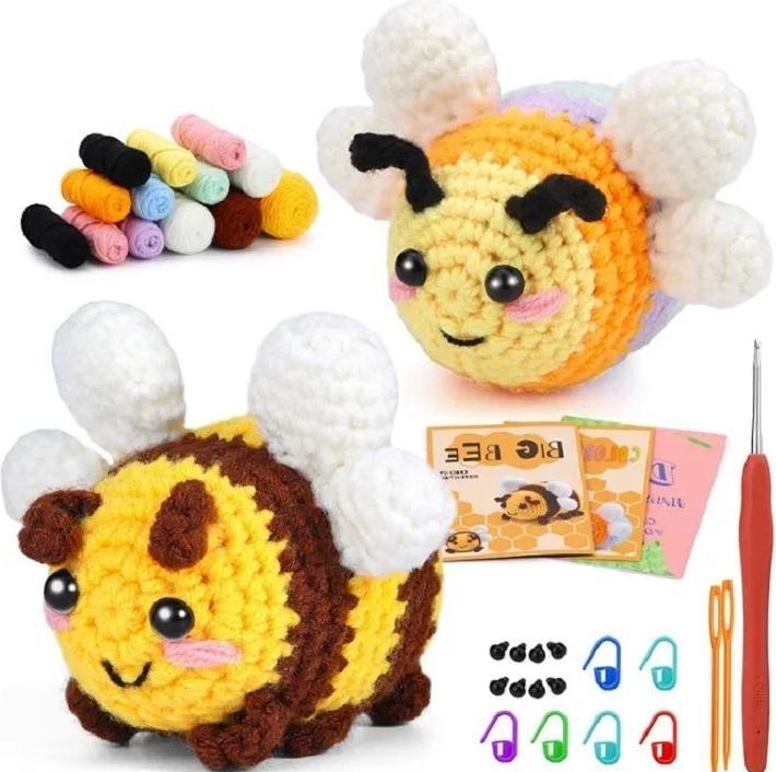 Actual product image Activity Board Little Bee crochet set for beginners with video tutorial cotton knitting yarn yarn plastic needles