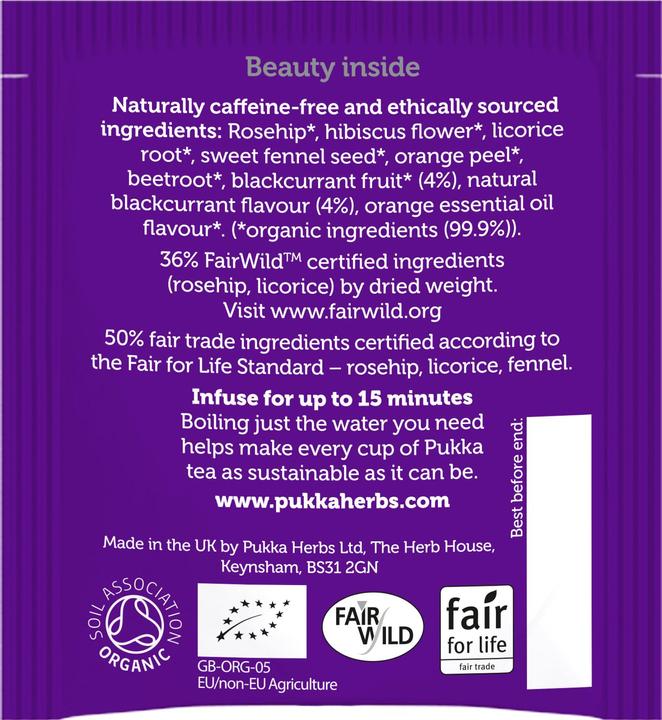 Nährwerte und Zutaten Pukka Charmante Cassis (38 g)