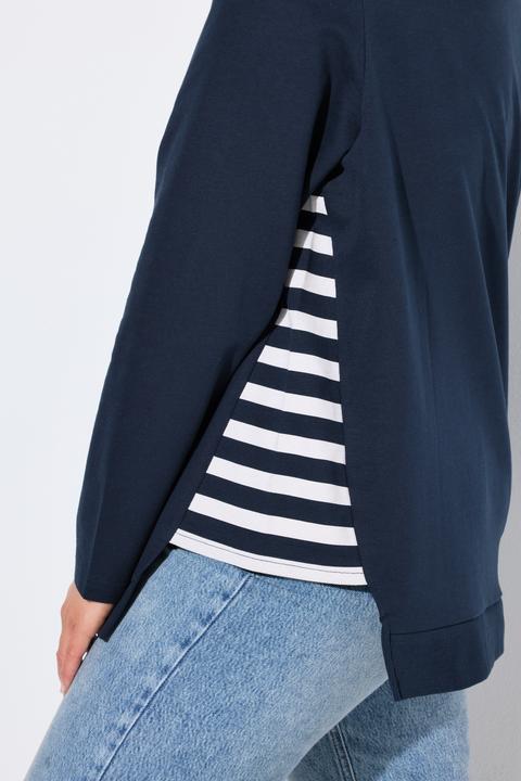 Produktbild Ulla Popken Sweatshirt, Streifen, A-Linie, V-Ausschnitt, Langarm (42, 44)