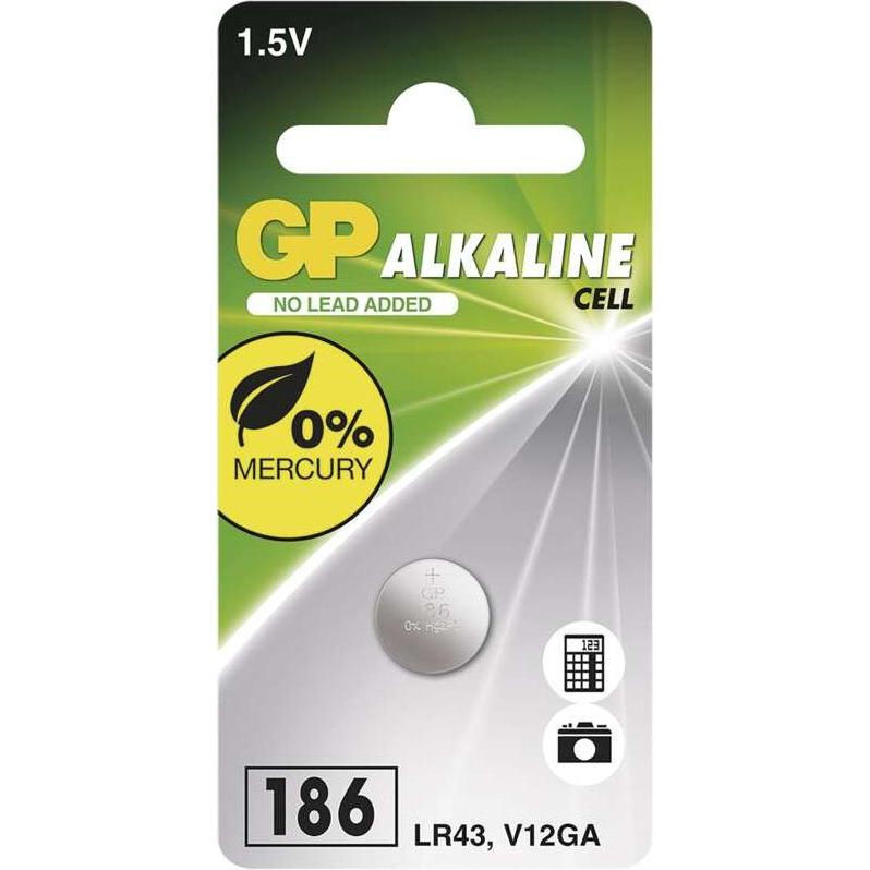 GP Batteries GP Knopfzelle Alkaline LR43 1.5V, 1 Stk (1 Stk., LR43, 70 mAh), Batterien + Akkus