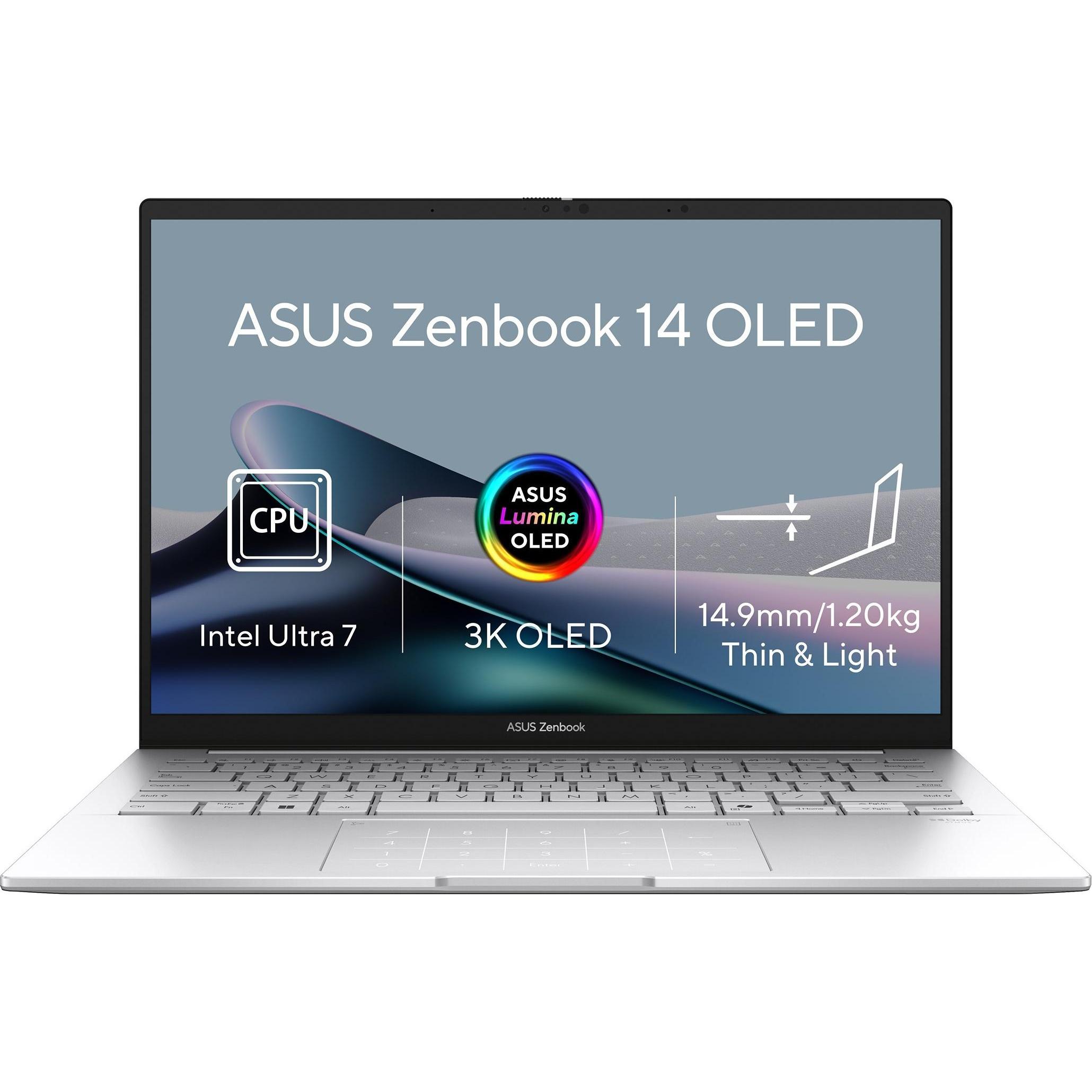 ASUS Zenbook 14 OLED/UX3405CA-OLED382X/U7-255H/14"/WUXGA/T/32GB/1TB SSD/Arc 140T/W11P/Silber/2R, Not