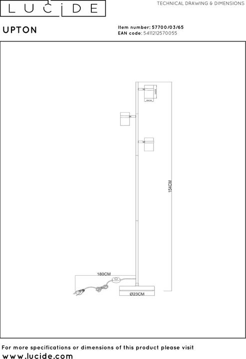 Produktbild Lucide UPTON GU10 Stehlampe 3-fach Modern Rauchfarbe 57700/03/65 (GU10)