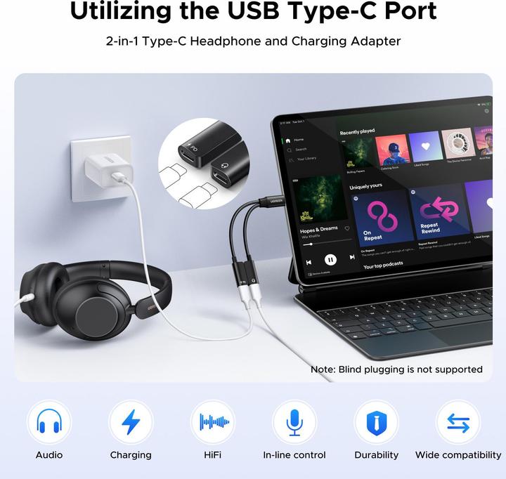 Image du produit Ugreen USB-C Audio Adapter for Headphones and Charging (USB Type C)