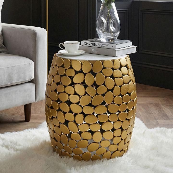 Produktbild FineBuy Beistelltisch rund 40cm Metall Couchtisch Marmor Alu Wohnzimmertisch Dekotisch