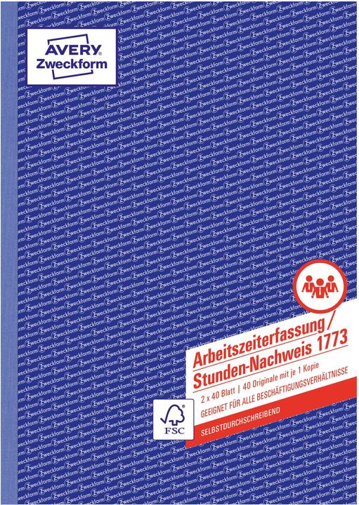 Produktbild Avery Arbeitszeiterfassung / Stunden-Nachweis (40 x)