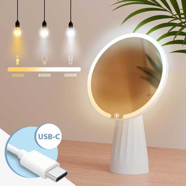Produktbild CLP Schminkspiegel Carrey LED 3 Lichtfarben dimmbar wiederaufladbar mit Kabel (17 x 27 x 17 cm)