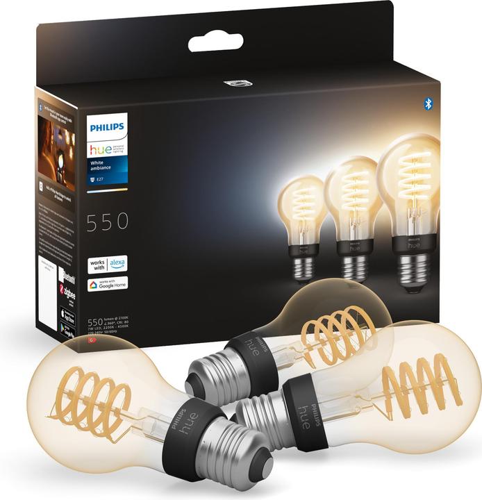 Actual product image Philips Hue E27 - Filament lamp (E27, 7 W, 550 lm, 3 x, G)