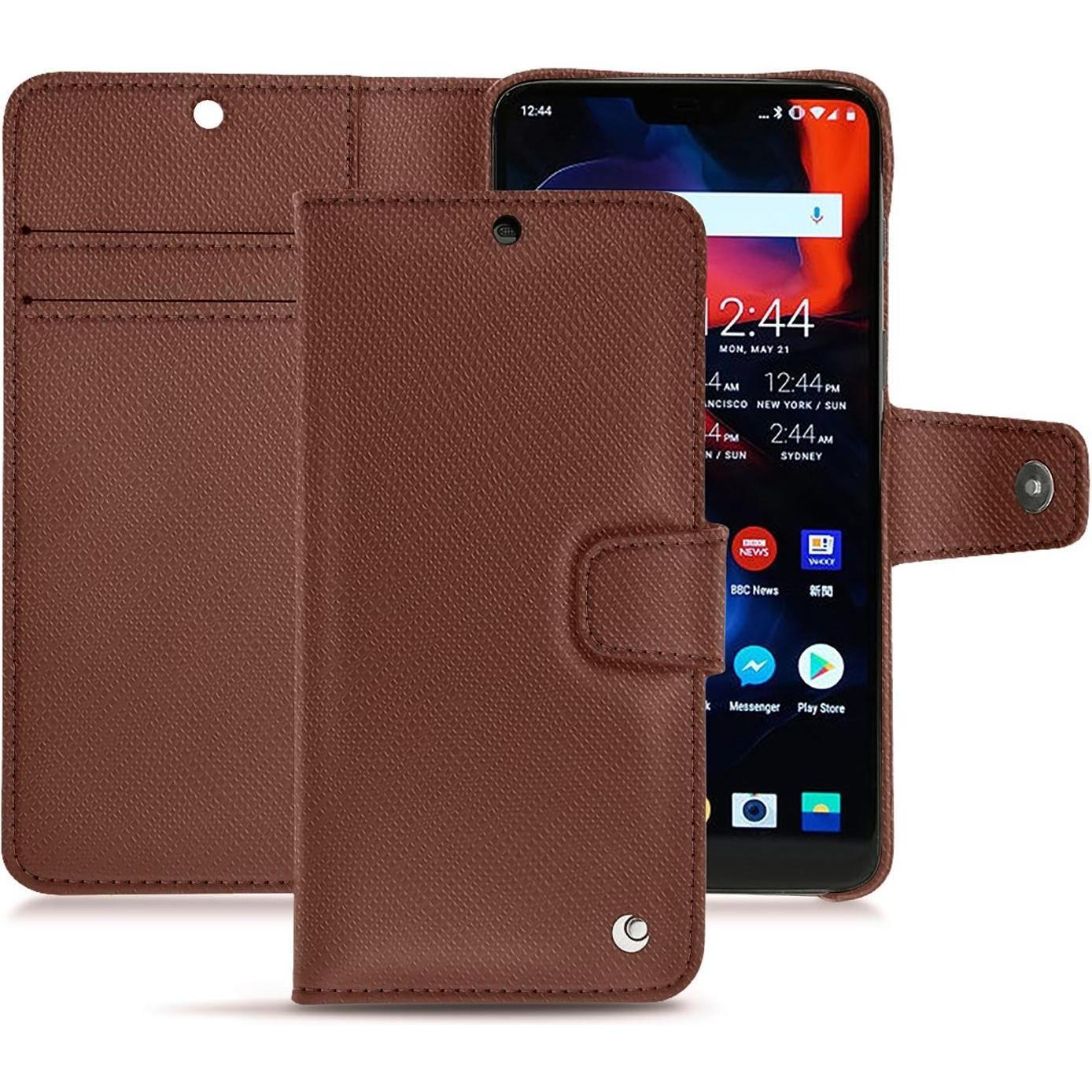 Noreve Lederschutzhülle Wallet (OnePlus 6), Smartphone Hülle, Braun