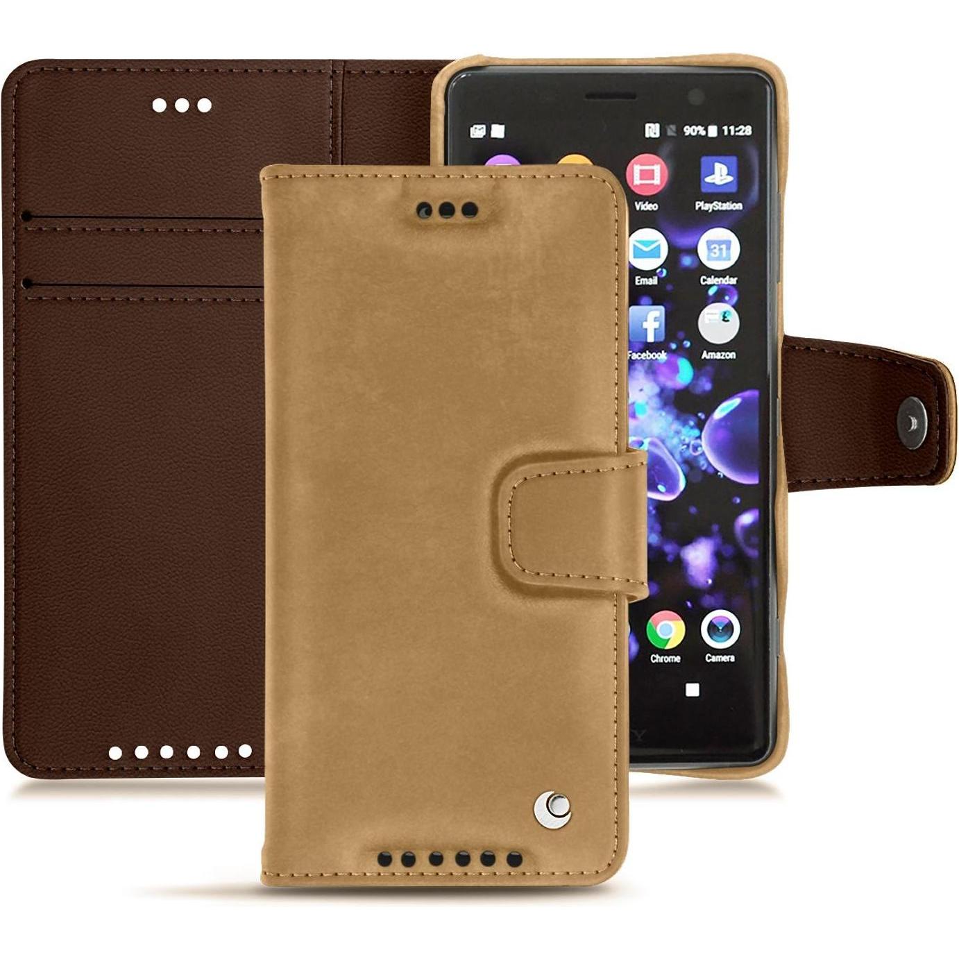 Noreve Lederschutzhülle Wallet (Sony Xperia XZ2 Compact), Smartphone Hülle, Braun