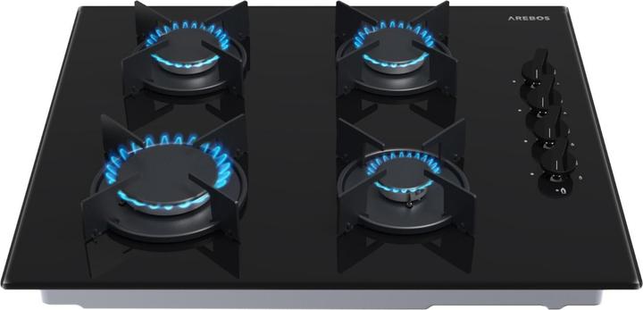 Arebos Gasherd Glas 63cm (4 Brenner) (60 cm, Piano cottura in vetroceramica)