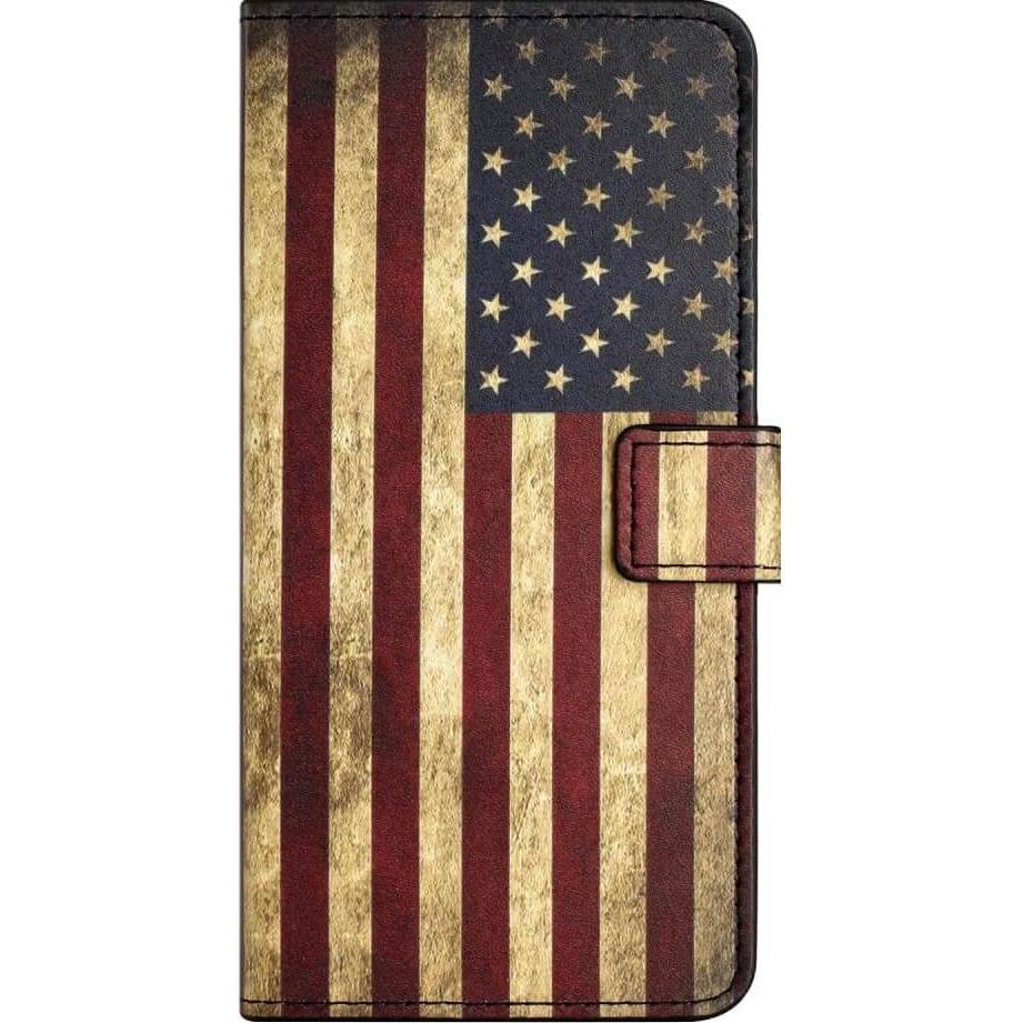 Cover-Discount iPhone 15 - Leder Etui Hülle US Flagge (Apple iPhone 15), Smartphone Hülle, Mehrfarbig