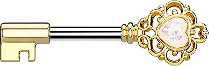 Immagine prodotto Star Piercing Barbell Barbell vergoldet Vintage Schlüssel mit Herzopal weiss (Ottone, Acciaio chirurgico 316L)