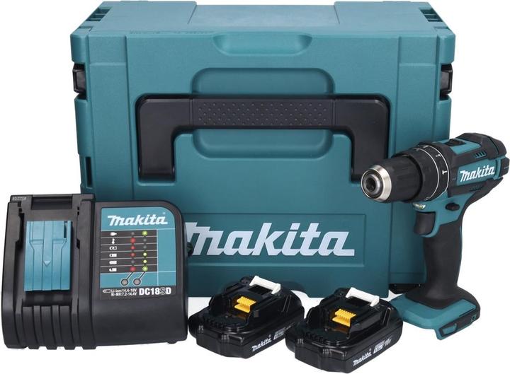 Productafbeelding Makita DHP 482 SYJ Accu klopboormachine 18 V 62 Nm + 2x accu 1,5 Ah + lader + Makpac