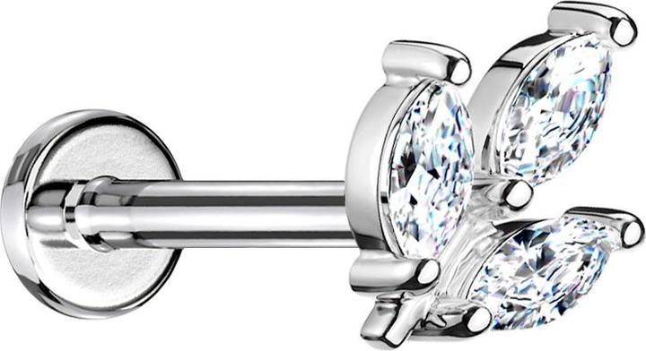 Produktbild Star Piercing Micro Threadless Labret silber Blatt silber drei Ovale Kristalle silber (Messing, Chirurgenstahl 316L)
