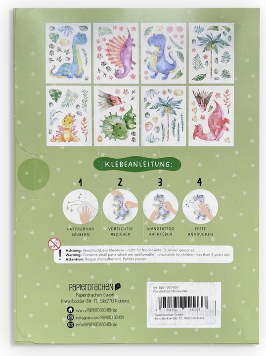 Image du produit Papierdrachen Autocollants muraux - Dinosaures - Set 5 (22 x 30 cm)