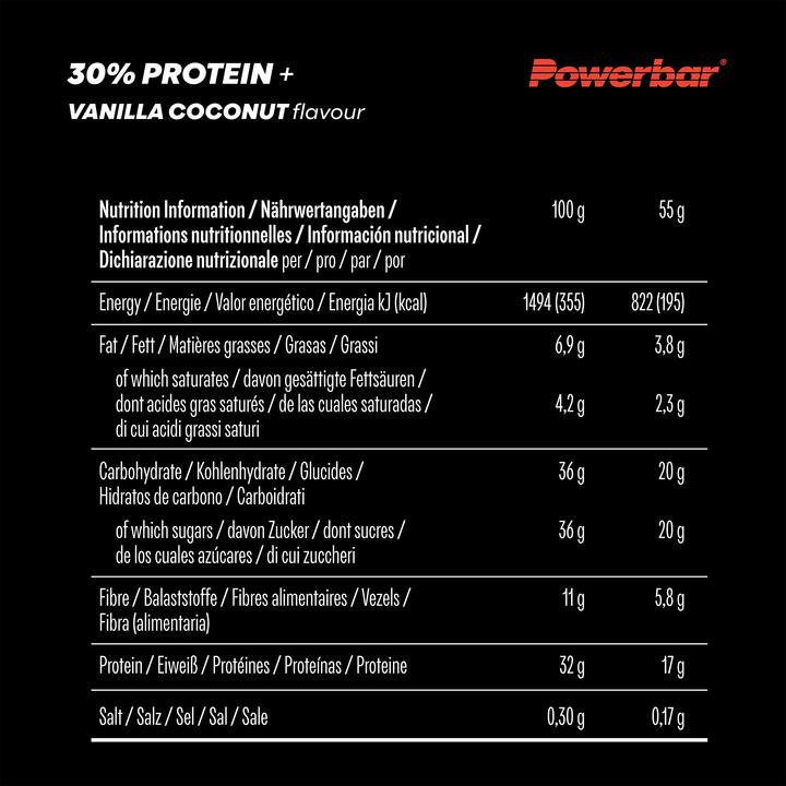 Nährwerte und Zutaten Powerbar Protein Plus 30% (Vanille, Kokosnuss, 15 Stk., 825 g)