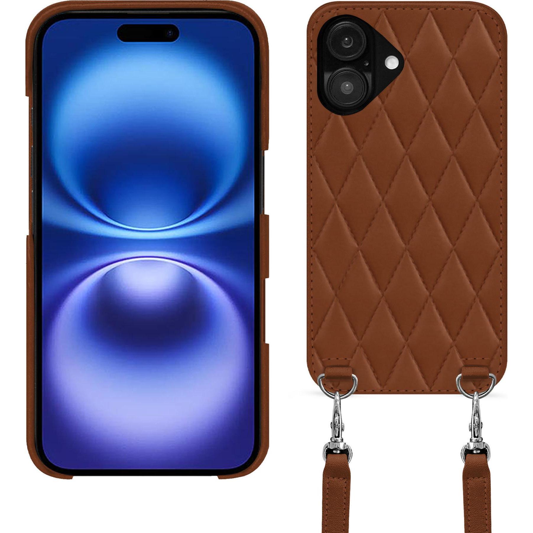 Noreve Schutzhülle mit Schulterriemen Apple iPhone 16 (Apple iPhone 16), Smartphone Hülle, Braun