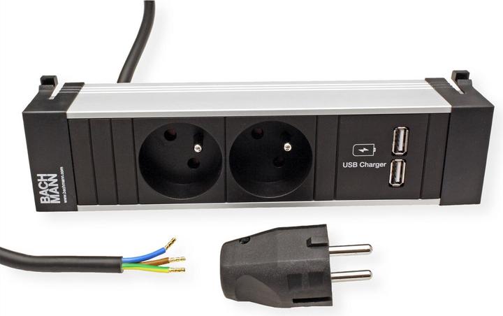 Actual product image Bachmann POWER FRAME 2xUTE 1xCharg. USB (2x, CEE 7/3, CEE 7/5, 2 m)
