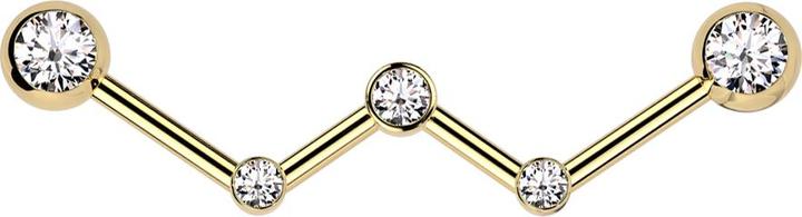 Produktbild Star Piercing Barbell vergoldet gewinkelt drei Kristalle silber mit zwei Kugeln vergoldet Kristall silber (ohne Messing, Chirurgenstahl 316L)