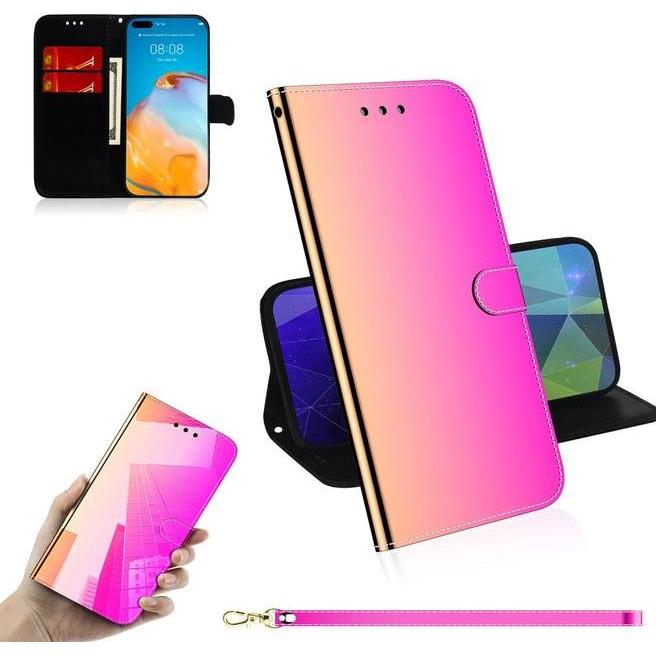 Thumbnail - MU Style Mirror Surface Bookcover Series (Huawei P40 Pro+), Smartphone Hülle, Rosa