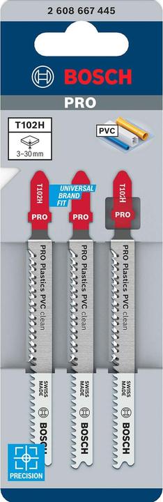 Image du produit Bosch Professional Zubehör Lame de scie sauteuse PRO Plastics PVC clean T102H, 100 mm, 3 pièces
