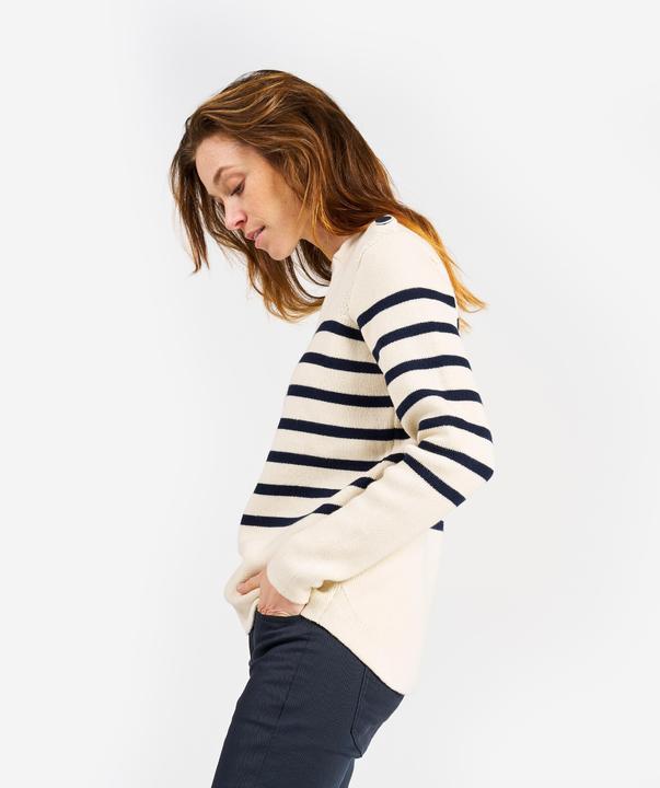 Immagine prodotto Tribord Pullover da donna in maglia navy, 100, beige a righe blu navy (M)