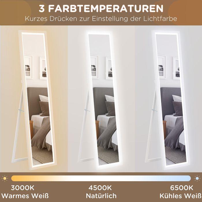 Immagine prodotto Swisshandel24 Ganzkörperspiegel 40 x 160 cm Standspiegel mit LED Lichte, Wandspiegel Weiss (40 x 160 cm)