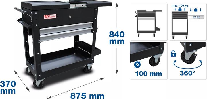 Produktbild BGS Werkstattwagen 2 Schubladen Horizontal-Doppelauszug leer (2 x)