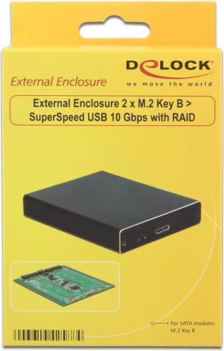 Actual product image Delock 2x M.2 enclosure, RAID, USB3.1 MicroB (M.2 2230, M.2 2260, M.2 2242, M.2)