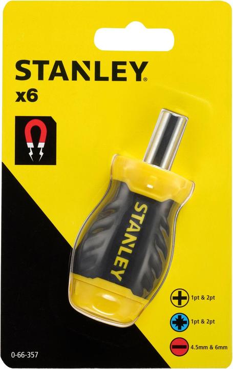 Actual product image Stanley Bit screwdriver short+6 bits (Phillipps cross recess (PH), Port)