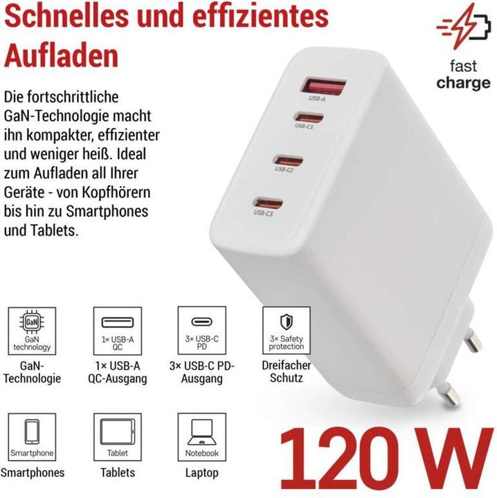 Actual product image Emos USB WALL CHARGER GAN PD 120W A3C (120 W, 4 ports)