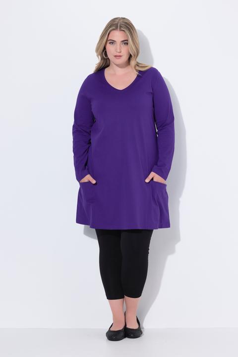 Immagine prodotto Ulla Popken Maglia dal taglio lungo e svasato con tasche, scollo a V e maniche lunghe (46, 48)