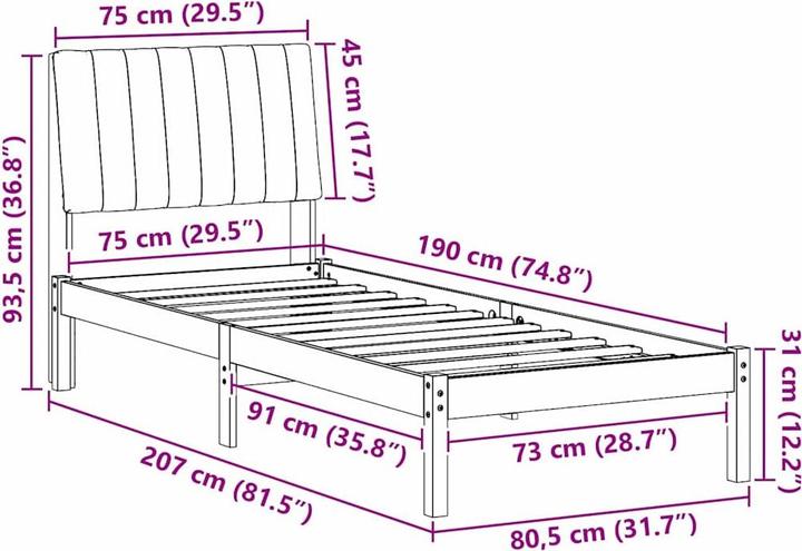 Image du produit vidaXL Bettgestell (75 x 190 cm)
