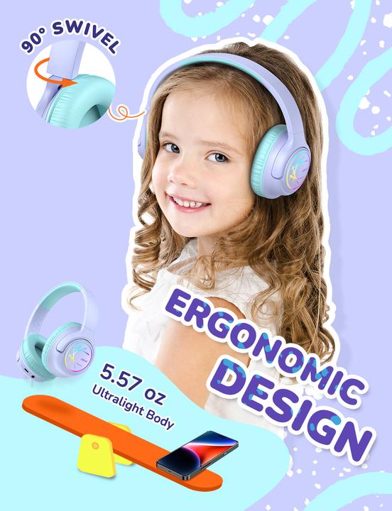 Image du produit Iclever BTH18 Headphones Kids LED C10-2083N-02 BT, 74/85 dB, 43h, purple