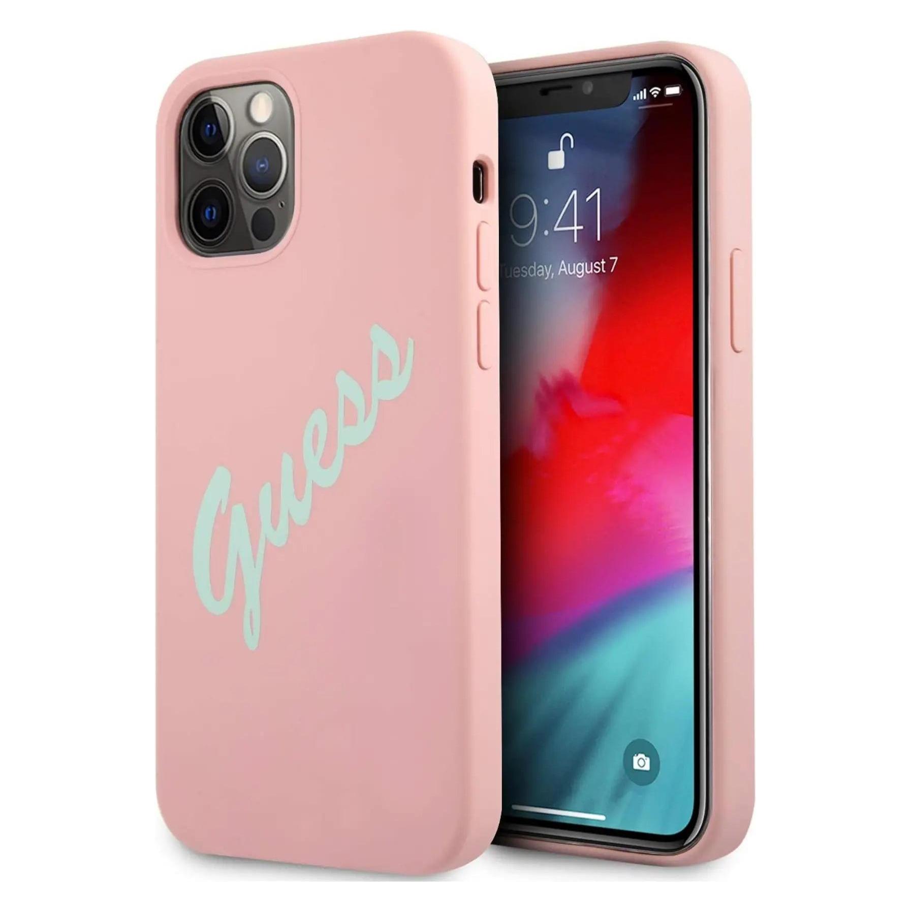 Guess Hard Cover Silicone Vintage (Apple IPhone 12 Pro Max), Smartphone Hülle, Rosa, Grün