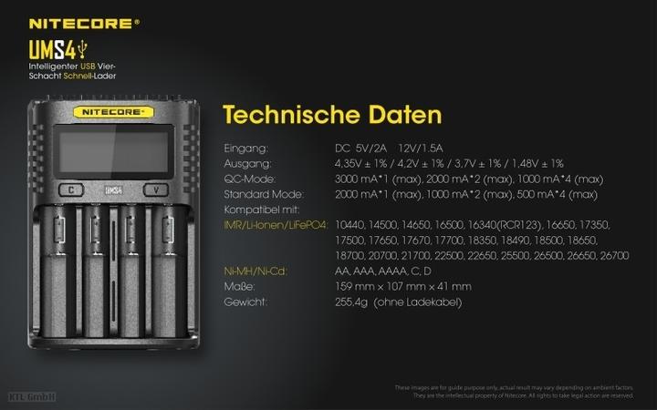 Actual product image Nitecore UMS4 USB-Schnell-Ladegerät (1 pcs., AAA, AA, Battery + charger)
